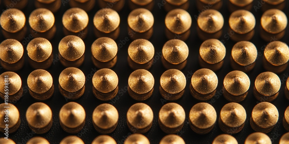 Close-Up View of Textured Gold Bullet Shells Arranged in Pattern Close-Up View of Textured Gold Bullet Shells Arranged in Pattern