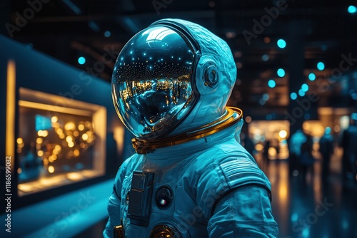 Astronaut Suit Displayed in Dramatic Museum Lighting