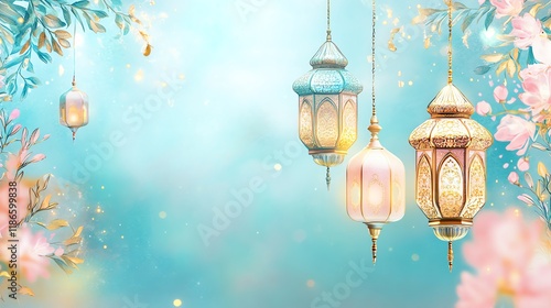 Elegant Lanterns: A Serene Watercolor Painting of Festive Lights