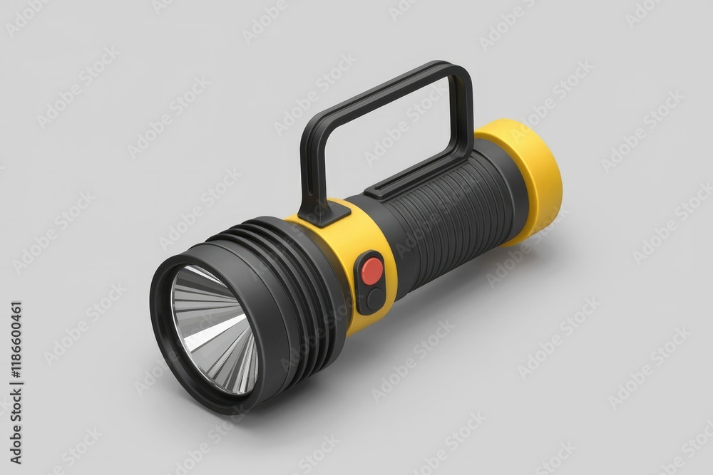 A portable handheld flashlight with a black body and yellow accents, featuring a durable design and easy-to-grip handle. A portable handheld flashlight with a black body and yellow accents, featuring a durable design and easy-to-grip handle.