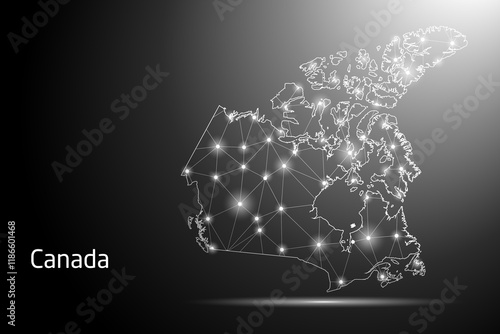 Abstract Mash Line and Point Scales on The Dark Gradient Background With Map of Canada. 3D Mesh Polygonal Network Connections. Vector illustration eps 10.	
