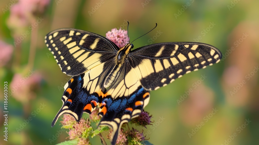 Eastern Tiger Swallowtail Butterfly on Pink Flower Eastern Tiger Swallowtail Butterfly on Pink Flower