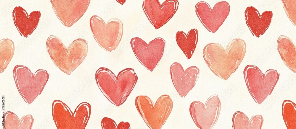 Watercolor hearts pattern. Watercolor hearts pattern.