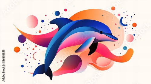 Vibrant illustration of a dolphin leaping through colorful abstract waves. A playful and energetic design. photo