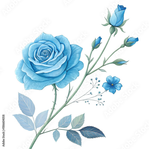 Blue rose on green stem