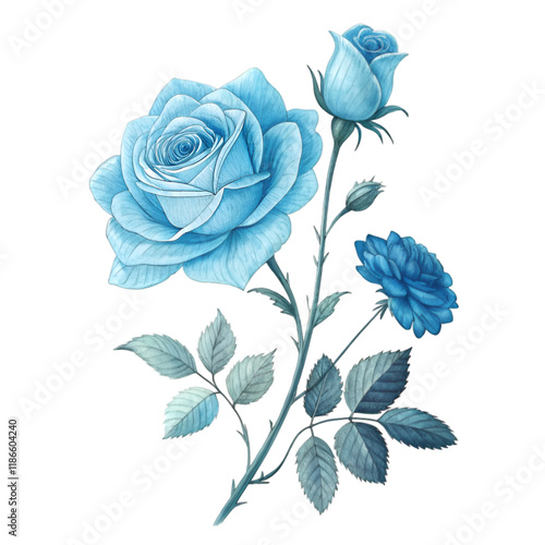 Blue rose on green stem