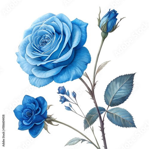 Blue rose on green stem