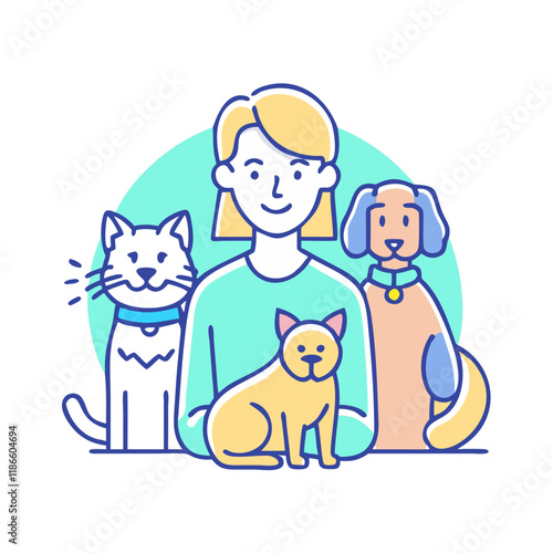 pet owner with pets vector icon, pet day vector illustration - simple illustration of pet owner with pets perfect for logos, and pet day-themed designs.