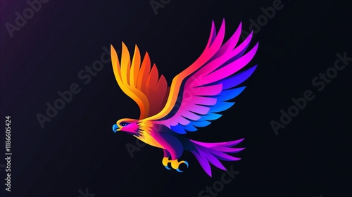 Vibrant rainbow eagle in flight against a dark background. Bold colors and dynamic design. photo