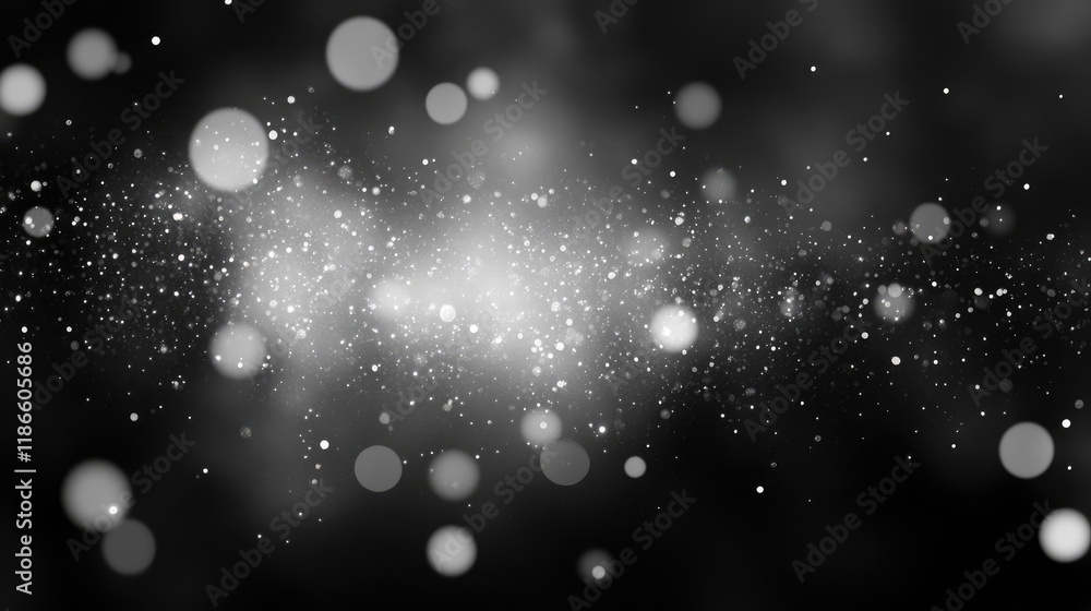 Obraz premium Abstract silver glitter bokeh background with shimmering particles and soft focus for creative designs and festive themes