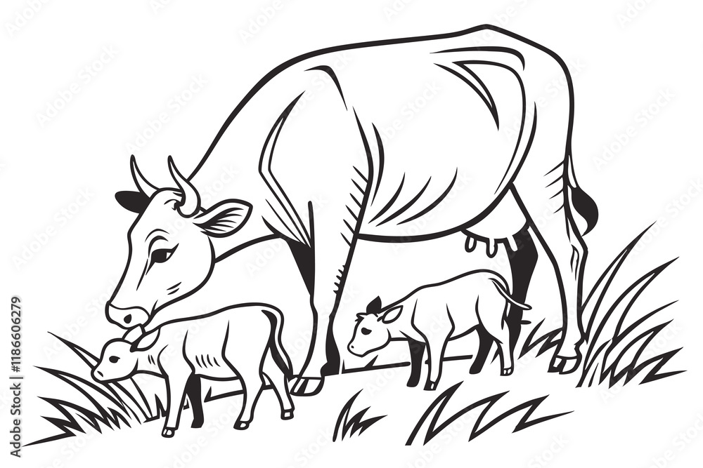 Fototapeta premium A cow with clave vectors with a white background