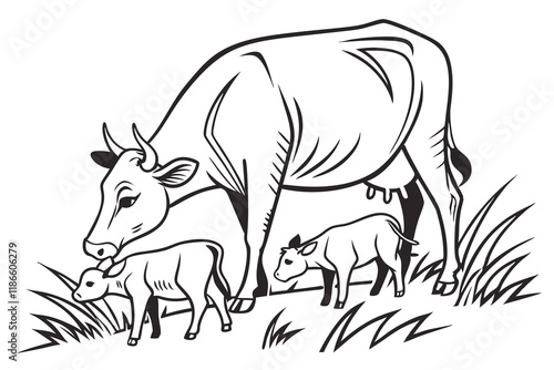 A cow with clave vectors with a white background