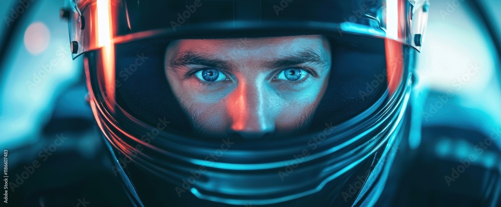 Intense Focus of an Astronaut in a High-Tech Helmet Intense Focus of an Astronaut in a High-Tech Helmet