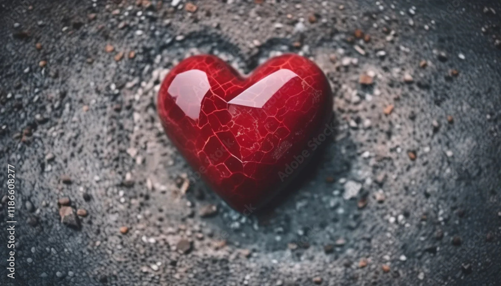 Red heart-shaped stone on concrete surface. Red heart-shaped stone on concrete surface.