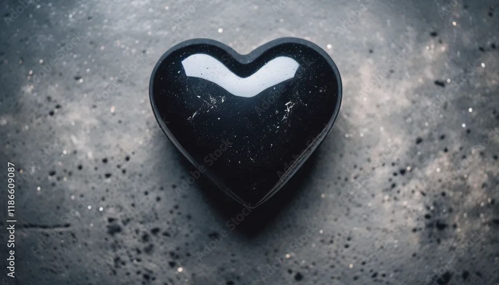 Black heart-shaped stone on concrete surface. Black heart-shaped stone on concrete surface.
