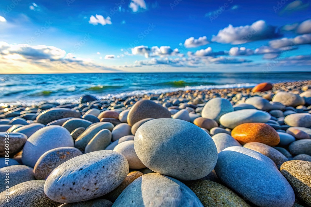 Smooth Gray Stones Beach, Coastal Pebble Texture, Natural Rock Formation Smooth Gray Stones Beach, Coastal Pebble Texture, Natural Rock Formation