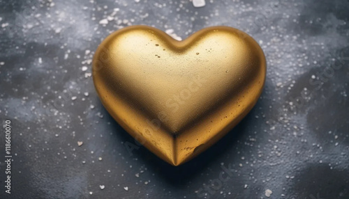 Golden herat-shaped stone on concrete surface.