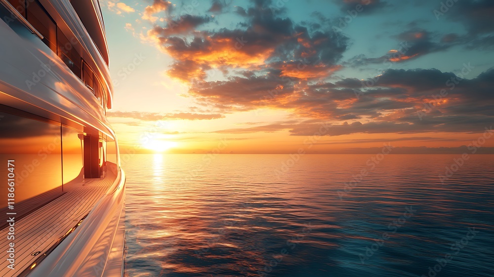 Sunset cruise on luxury yacht ocean view scenic photography serene atmosphere Sunset cruise on luxury yacht ocean view scenic photography serene atmosphere