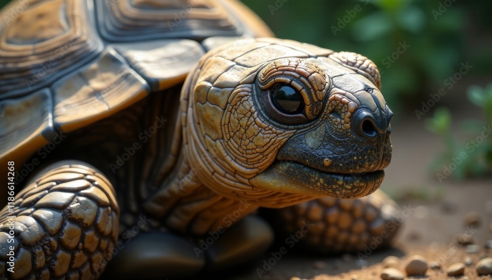 Wrinkled Galapagos tortoise face with dark eye stare, nature, animal Wrinkled Galapagos tortoise face with dark eye stare, nature, animal