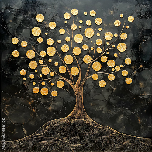 Golden Circles Tree Abstract Art Painting photo