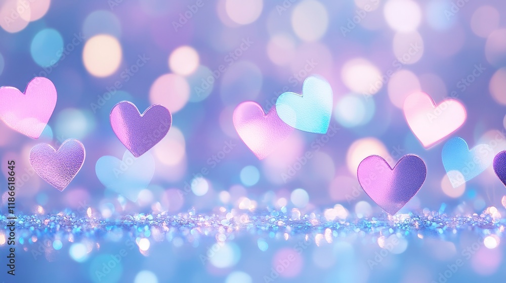 Pastel hearts floating over sparkling glitter. Perfect for Valentine's Day or romantic designs. Pastel hearts floating over sparkling glitter. Perfect for Valentine's Day or romantic designs.