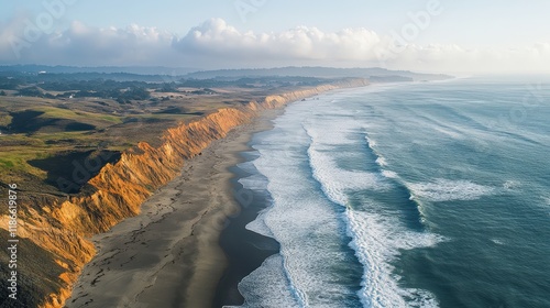 Wallpaper Mural Aerial photograph of a rugged coastline with crashing waves and sandy shores, illustrating the dynamic interaction between land and sea. Torontodigital.ca