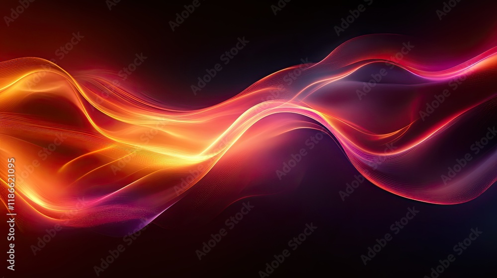 Naklejka premium Flowing Energy: Abstract Light Waves in Motion. Experience the vibrant dance of light and energy as luminous waves flow across a dark backdrop, creating a mesmerizing abstract visual.