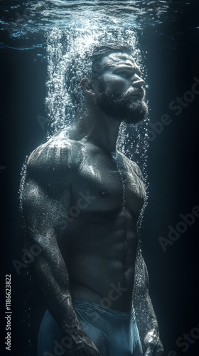 Wallpaper Mural A strong individual stands immersed in water, exuding raw power and grace Torontodigital.ca