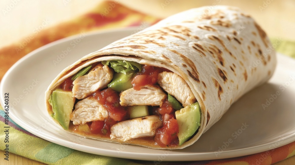 Chicken and Avocado Burrito: A mouthwatering chicken and avocado burrito, bursting with vibrant colors and fresh ingredients, wrapped in a warm tortilla and ready to tantalize your taste buds. Chicken and Avocado Burrito: A mouthwatering chicken and avocado burrito, bursting with vibrant colors and fresh ingredients, wrapped in a warm tortilla and ready to tantalize your taste buds.