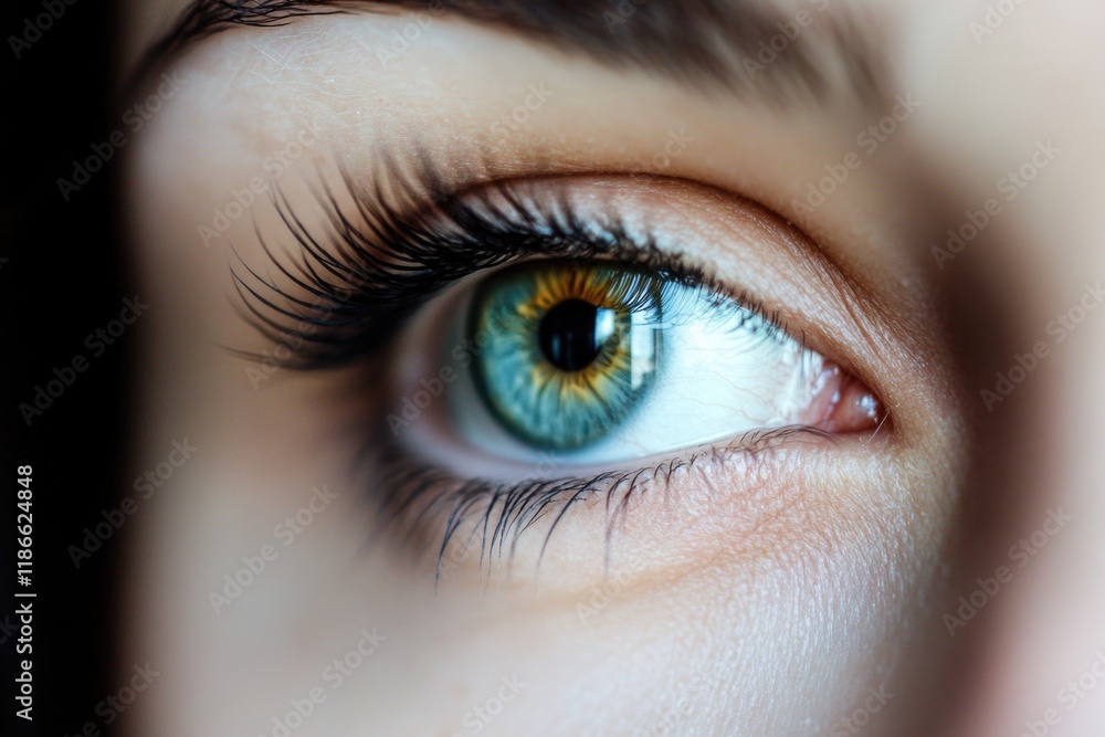 A detailed view of an individual's eye with extended eyelashes, suitable for various uses such as beauty, fashion, or creative projects A detailed view of an individual's eye with extended eyelashes, suitable for various uses such as beauty, fashion, or creative projects