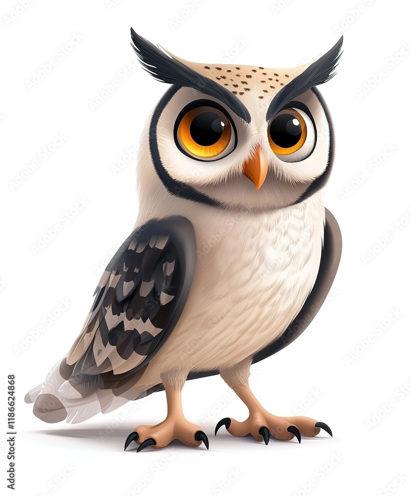 Obraz premium cartoon owl leaves lytrid on a white isolated background