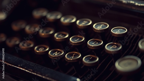 Vintage Typewriter Keys Close-Up: A Nostalgic Glimpse into the Era of Mechanical Writing photo