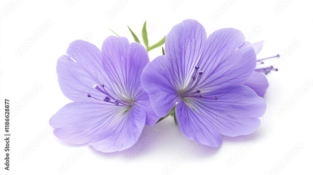 Delicate Lavender Geranium Flowers Close up Isolated on White Background Delicate Lavender Geranium Flowers Close up Isolated on White Background