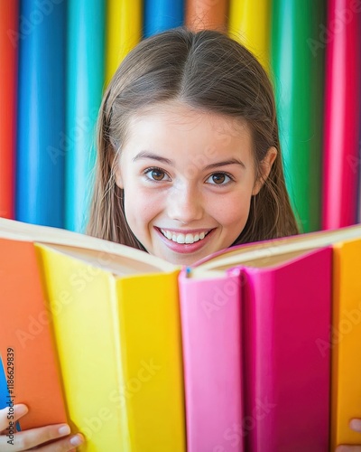 A young female teacher reading a storybook to children, joyful expression, natural classroom lighting, colorful learning background, photo