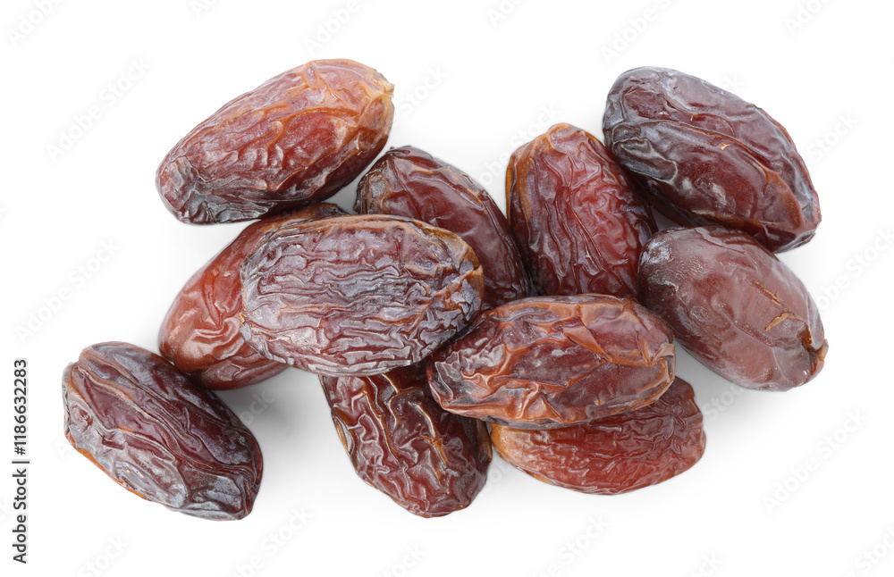 Many tasty dried dates isolated on white, top view Many tasty dried dates isolated on white, top view
