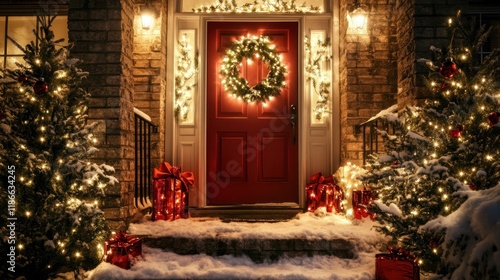 Wallpaper Mural Festive Christmas Entryway with Snow and Lights Torontodigital.ca