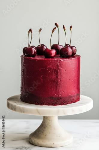 delicious dark red cherry cake with fruit on the top