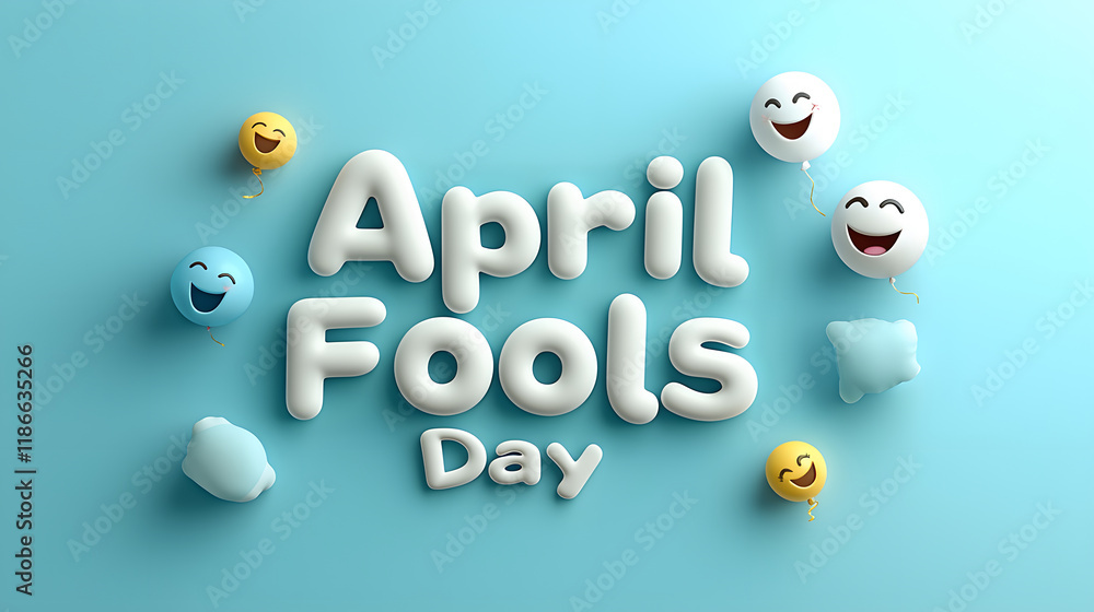 April Fools Day celebration with playful balloons and cheerful text, creating fun and lighthearted atmosphere perfect for pranks and jokes