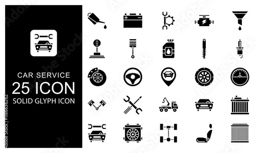 Car Service Equipment Element Solid Glyph Icon vector illustration bundle. Solid Black Glyph icon Package.