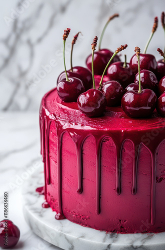 delicious dark red cherry cake with fruit on the top