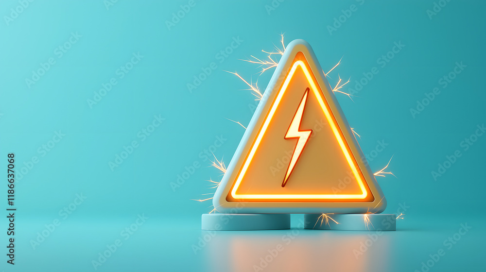 sharp 3D danger symbol featuring high voltage warning sign with electric sparks. This striking image emphasizes caution and safety in electrical environments