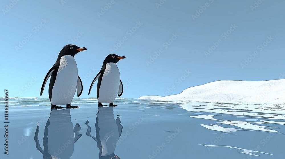 Obraz premium Penguins holding flippers on ice