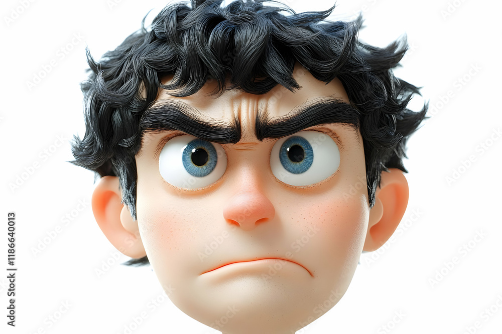 Close-up of an Angry Cartoon Boy's Face: 3D Rendered Illustration Close-up of an Angry Cartoon Boy's Face: 3D Rendered Illustration