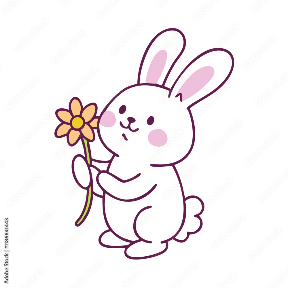 bunny holding a flower vector icon, easter vector illustration - simple illustration of bunny holding a flower perfect for logos, and easter-themed designs. bunny holding a flower vector icon, easter vector illustration - simple illustration of bunny holding a flower perfect for logos, and easter-themed designs.