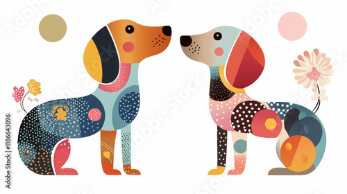 Colorful abstract dog art featuring geometric shapes and patterns, perfect for modern home decor and playful design inspiration. photo