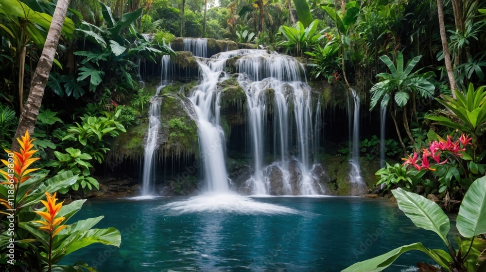 Tranquil Beauty of a Hidden Waterfall Surrounded by Lush Greenery Tranquil Beauty of a Hidden Waterfall Surrounded by Lush Greenery