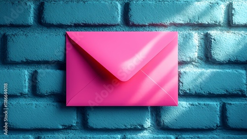 Delivering joy a pink envelope against a turquoise wall photography urban environment close-up perspective photo