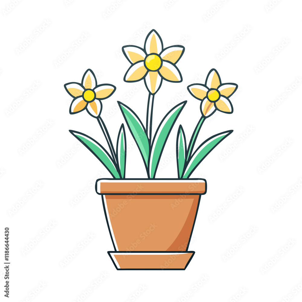 potted daffodils vector icon, easter vector illustration - simple illustration of potted daffodils perfect for logos, and easter-themed designs. potted daffodils vector icon, easter vector illustration - simple illustration of potted daffodils perfect for logos, and easter-themed designs.