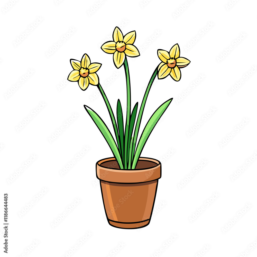 potted daffodils vector icon, easter vector illustration - simple illustration of potted daffodils perfect for logos, and easter-themed designs. potted daffodils vector icon, easter vector illustration - simple illustration of potted daffodils perfect for logos, and easter-themed designs.