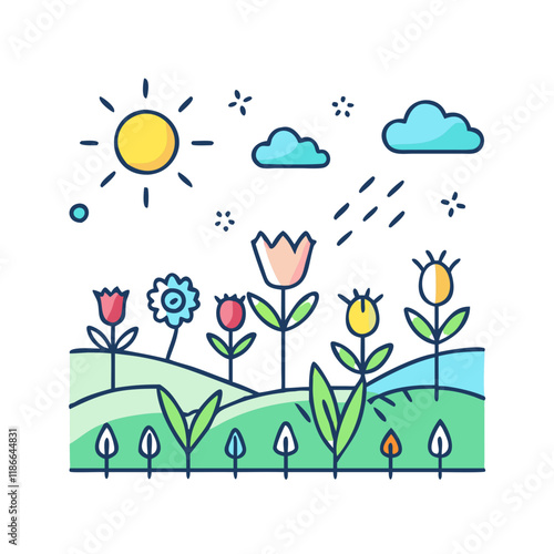 spring meadow vector icon, easter vector illustration - simple illustration of spring meadow perfect for logos, and easter-themed designs.